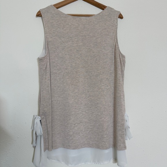 Pebble and Stone Beige Layered Bow Tie Detail Flowy Tunic Tank Top Womens XL - Picture 4 of 9